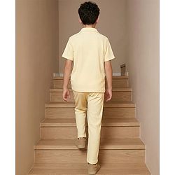 Pine Kids Waffle Knit Half Sleeves Solid Shirt & Lounge Pant Set - Yellow
