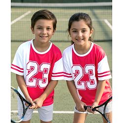 Pine Active Knit Drop Shoulder Half Sleeves T-Shirt With Number Print - Red & White