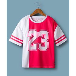 Pine Active Knit Drop Shoulder Half Sleeves T-Shirt With Number Print - Red & White