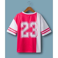 Pine Active Knit Drop Shoulder Half Sleeves T-Shirt With Number Print - Red & White