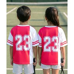 Pine Active Knit Drop Shoulder Half Sleeves T-Shirt With Number Print - Red & White