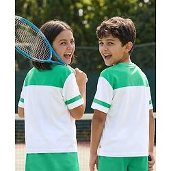 Pine Active Knit Drop Shoulder Half Sleeves T-Shirt with  Numerical & Text Print - Sea Green