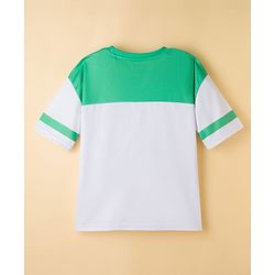 Pine Active Knit Drop Shoulder Half Sleeves T-Shirt with  Numerical & Text Print - Sea Green