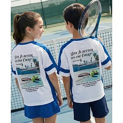 Pine Active Knit Drop Shoulder Half Sleeves T-Shirt With Tennis Print - White