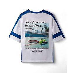 Pine Active Knit Drop Shoulder Half Sleeves T-Shirt With Tennis Print - White
