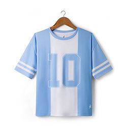 Pine Active Knit Drop Shoulder Raglan Half Sleeves T-Shirt with Numerical Print - Light Blue