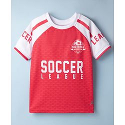 Pine Active Knit Half Raglan Sleeves T-Shirt With Soccer Print - Red