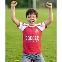 Pine Active Knit Half Raglan Sleeves T-Shirt With Soccer Print - Red