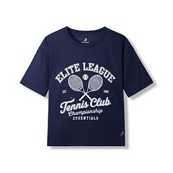 Pine Active Knit Drop Shoulder Drop Shoulder Half Sleeves T-Shirt with Tennis Print - Navy