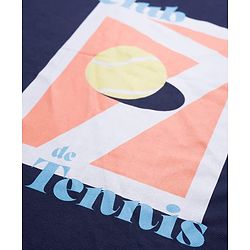 Pine Active Knit Drop Shoulder Drop Shoulder Half Sleeves T-Shirt with Tennis Print - Navy