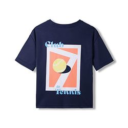 Pine Active Knit Drop Shoulder Drop Shoulder Half Sleeves T-Shirt with Tennis Print - Navy