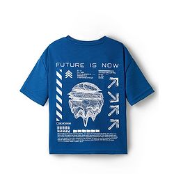 Pine Active Knit Drop Shoulder Half Sleeves T-Shirt with Numbers Print - Blue