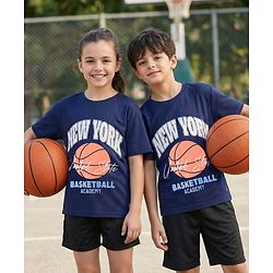 Pine Active Knit Drop Shoulder Half Sleeves T-Shirt with Sports Print - Navy Blue