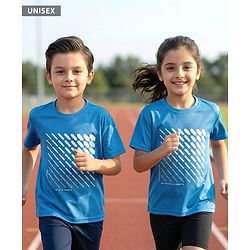 Pine Active Knit Drop Shoulder Half Sleeves Printed T-Shirt - Royal Blue