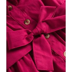 Pine Kids Poplin Woven Half Sleeves Solid Frock With Belt & Pearl Detailing - Dark Pink