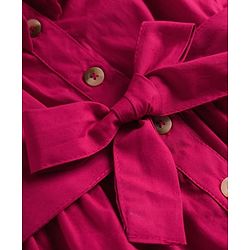 Pine Kids Poplin Woven Half Sleeves Solid Frock With Belt & Pearl Detailing - Dark Pink