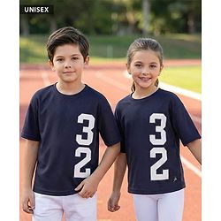 Pine Active Knit Drop Shoulder Half Sleeves T-Shirt with Numbers Print - Navy Blue