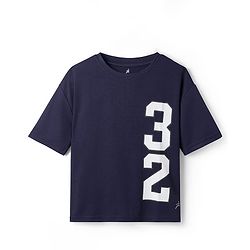 Pine Active Knit Drop Shoulder Half Sleeves T-Shirt with Numbers Print - Navy Blue