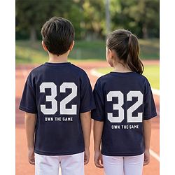 Pine Active Knit Drop Shoulder Half Sleeves T-Shirt with Numbers Print - Navy Blue