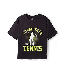 Pine Active Knit Drop Shoulder Half Sleeves T-Shirt with Sports Print - Black