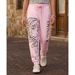 Pine Kids Knit Full Length Anime & Text Printed Lounge Pant - Pink