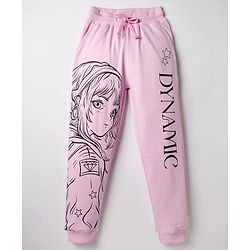 Pine Kids Knit Full Length Anime & Text Printed Lounge Pant - Pink