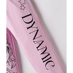 Pine Kids Knit Full Length Anime & Text Printed Lounge Pant - Pink