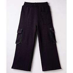 Pine Kids Knit Full Length Track Pant with Text Print & Pockets - Black