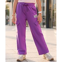 Pine Kids Knit Full Length Lounge Pant With Text Print - Purple