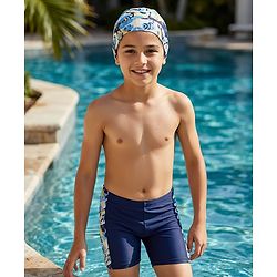 Pine Active Sea Life Printed Swimming Trunk & Cap - Navy Blue