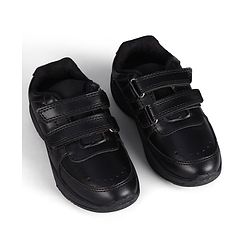 Pine Kids Velcro Closure Solid Colour School Shoes -Black