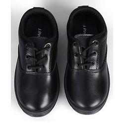 Pine Kids Lace Up Closure Solid Colour School Shoes -Black