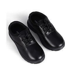Pine Kids Lace Up Closure Solid Colour School Shoes -Black