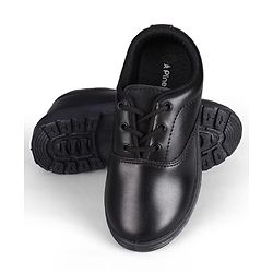 Pine Kids Lace Up Closure Solid Colour School Shoes -Black
