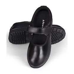 Pine Kids Velcro Closure Solid Colour School Shoes - Black