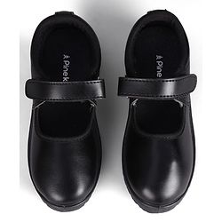 Pine Kids Velcro Closure Solid Colour School Shoes - Black