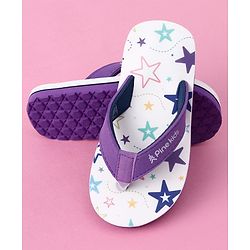 Pine Kids Slip On Star Printed Flip Flops - White & Purple