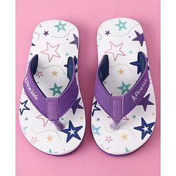 Pine Kids Slip On Star Printed Flip Flops - White & Purple