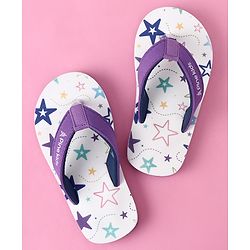 Pine Kids Slip On Star Printed Flip Flops - White & Purple