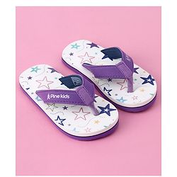 Pine Kids Slip On Star Printed Flip Flops - White & Purple