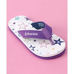 Pine Kids Slip On Star Printed Flip Flops - White & Purple