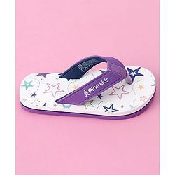 Pine Kids Slip On Star Printed Flip Flops - White & Purple
