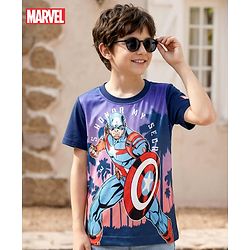 Pine Kids Marvel Single Jersey Knit Half Sleeves T-Shirt With Avenger Captain America Graphics - Navy Blue