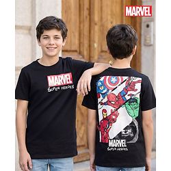 Pine Kids Marvel 100% Cotton Knit Half Sleeves T-Shirt With Avengers Front & Back Print - Black