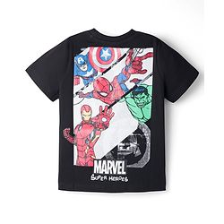 Pine Kids Marvel 100% Cotton Knit Half Sleeves T-Shirt With Avengers Front & Back Print - Black
