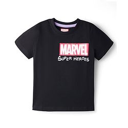 Pine Kids Marvel 100% Cotton Knit Half Sleeves T-Shirt With Avengers Front & Back Print - Black