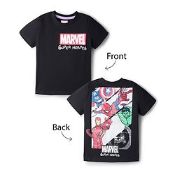 Pine Kids Marvel 100% Cotton Knit Half Sleeves T-Shirt With Avengers Front & Back Print - Black