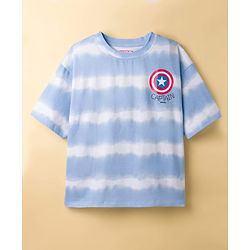 Pine Kids Disney Single Jersey Knit Drop Shoulder Half Sleeves Tie & Dye T-Shirt with Avengers Front & Back Print - Blue