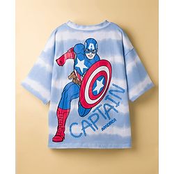 Pine Kids Disney Single Jersey Knit Drop Shoulder Half Sleeves Tie & Dye T-Shirt with Avengers Front & Back Print - Blue