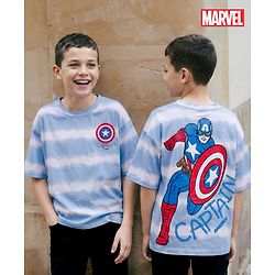 Pine Kids Disney Single Jersey Knit Drop Shoulder Half Sleeves Tie & Dye T-Shirt with Avengers Front & Back Print - Blue